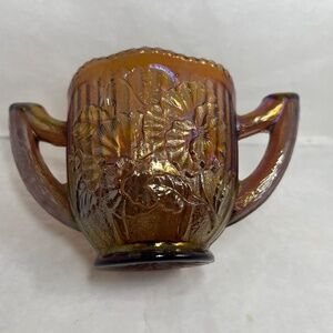 Vintage Imperial Glass Company Ohio Pansy Amber Carnival Glass Sugar Bowl